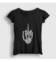 Presmono Kadın Siyah Middle Finger Skeletal Parmak İskelet T-Shirt 512048tt