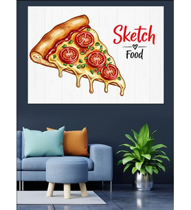 Pizza Dilimi Taslak Çizimi Dekoratif Kanvas - Mdf Ahşap Tablo