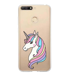 Huawei Y6 2018 Uyumlu Kapak Unicorn Tasarımlı Şeffaf Silikon Kılıf