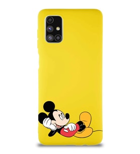 Samsung Galaxy M51 Soft Premier Kapak Mickey Mouse-F Tasarımlı Silikon Kılıf - Sarı (Şeffaf)