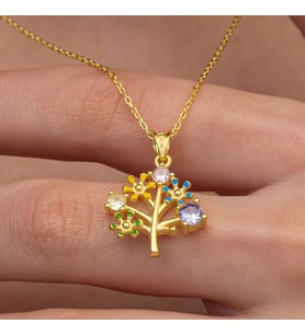 Gold Hayatağacı  Zirkon Taşlı 925 Ayar Gümüş Kadın Kolye