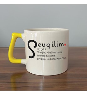 Sevgilim Baskılı Sarı Kulplu D Kupa
