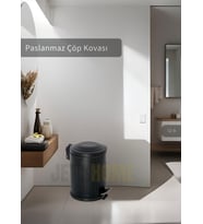 Pedallı Banyo Çöp Kovası Paslanmaz 12 Lt Mutfak Çöp Kutusu Siyah