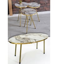 Zigon Sehpa Ve Orta Sehpa Elips Gold Metal Ayak Gold Efes Set