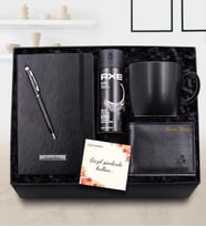 Kişiye Özel Siyah Defter & Siyah Touch Pen & Siyah Erkek Cüzdan & Siyah Kupa & Erkek Deodorant Hediye Seti