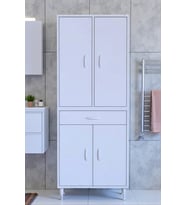 Eliusta Line Beyaz 55 cm Banyo Dolabı Çok Bölmeli Banyo Düzenleyici Dolap 4 Kapaklı 4 Raflı 55x173x32,5 cm