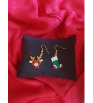 Miyuki Boncuk El Yapımı Geyik Ve Çorap Küpe Yılbaşı Christmas Noel