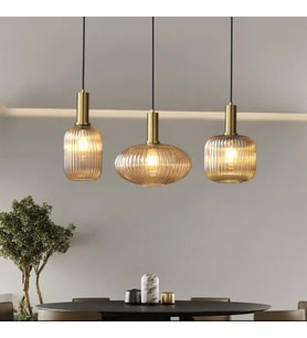 Rsylight Rustik Dekoratif Metal Modern Masa Üstü Eskitme Kaplama Bal Opal Camlı 3 lü Avize