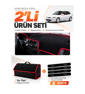 e-biz HONDA CİVİC EK-EJ-EM (1995-2000) Uyumlu Torpido + Tay Tüyü Çanta - Siyah-Kırmızı - HO007