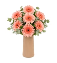 Bej Çizgili Polimer Vazoda Pembe Gerbera Aranjıman