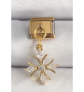 316L Çelik Gold Renk Sallantı Zirkon Taşlı Kar Tanesi Model Nomination Charm 588 - HPSBYI5281-3