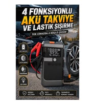 4 Fonksiyonlu Akü Takviye Cihazı ve Dijital Lastik Şişirme Kompresörü Powerbank LED Işıklı