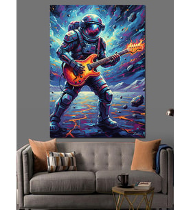 Gitar Çalan Astronot Dekoratif Kanvas - Mdf Ahşap Tablo