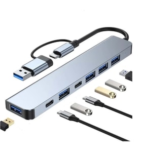 Plentiful Usb Hub 7 in 1 USB/Type-c ,USB C, USB 2.0/3.0 Çevirici Adaptör Çok Portlu Tak Çalıştır Usb Çevirici (Gri)