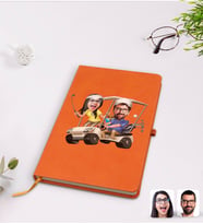 BK Gift Kişiye Özel Sevgililer Karikatürlü Turuncu Termo Deri Defter Model 96
