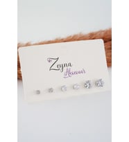 Kadın 3 Boy 6'lı Oval Zirkon Taşlı Küpe Set