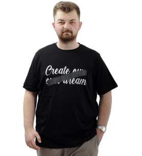 Mode XL Büyük Beden Erkek Tişört Baskılı Pamuklu Bisiklet Yaka CREATE U24079 Siyah