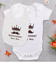 BK Kids Kişiye Özel Sünnet Oldum Tasarımlı Bebek Body Zıbın ve Mama Önlüğü Hediye Seti - Model 1