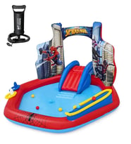 62002 Pompalı-Bestway 98793 Spiderman Temalı Kaydıraklı Fıskiyeli AquaPark Şişme Eğlence Havuzu (Mavi)