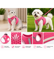 Nefes Alan Kumaş Air Mesh Kedi Köpek Göğüs Tasması XX Small 28x32 cm Neon Pembe