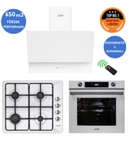 Eminçelik ve AFM TECH Markalı / ROVE Turbolu Emaye Ocak Beyaz Ankastre Set (31 221 + FM7701+FM3401)