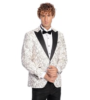 Işıltılı Sarmaşık Desenli Slim Fit Beyaz Erkek Smokin Ceket - Wessi