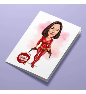 Kişiye Özel Aksiyon Seven Kadın Karikatürlü Tebrik Kartı