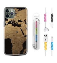 Apple iPhone 11 12 13 14 Pro Max Kılıf Kablo Koruma Spiral Silikon Map Planet 1656