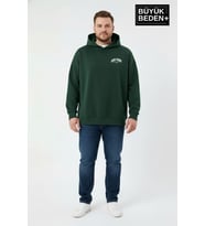 Erkek Büyük Beden New York Baskılı Kapüşonlu Sweatshirt SPR26BSW962 (Yeşil)