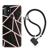 INFINIX Hot 8 9 10 11S Hot 10 Play 10T Kılıf Boyun Askılı Silikon Pembe Şeritli Mermer 1312