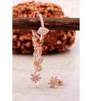 Yaprak Rose Gümüş Kombin Şans Küpe 5474