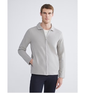 LCWAIKIKI Classic Gri Standart Kalıp Polo Yaka Erkek Fermuarlı Sweatshirt