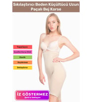 Özel Üretim Toparlayıcı Vücut Sıkılaştırıcı Şekillendirici İz Göstermez Kaymaz Uzun Paçalı Korse (Bej)