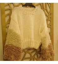 ChicLookDesign El Örgüsü Tüylü Kol Bohem Kadın Kazak (Açık Kahve-Ekru)