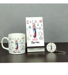 Doktor Hediye Üçlü Set (Kupa + Telefon Standı + Anahtarlık)