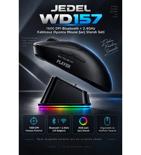 Jedel WD157 1600 DPI Bluetooth + 2.4GHz Kablosuz Oyuncu Mouse Şarj Standı Seti
