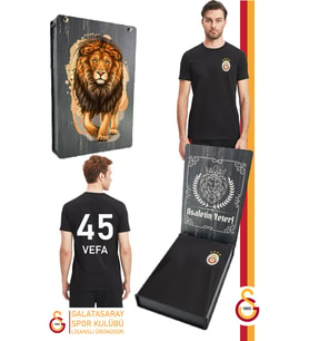 Galatasaray Orijinal Lisanslı Siyah Basic Kişiye Özel T-Shirt Hediyelik Ahşap Kutulu