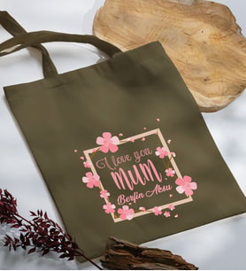 BK Gift Kişiye Özel İsimli Anneler Günü Tasarımlı Haki Kumaş Bez Çanta, Baskılı Omuz Çantası, Alışveriş Çantası, Anneler Günü Hediyesi, Anneye Hediye-7