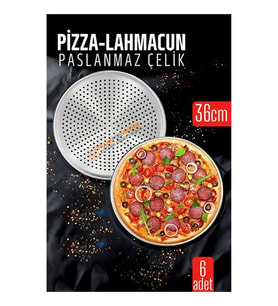 6 lı  Paslanmaz Çelik Pizza-Lahmacun Tepsisi - Delikli Tasarım ile Mükemmel Pişirme  36 cm 722229