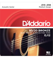 D'Addario EJ12 80/20 Bronze Akustik Gitar Tel Seti - 13-56 Medium (Profesyonel)  Güçlü Ses Hacmi, Sert Tansiyon, Kristal Netliğinde Tizler ve Yüksek Volüm