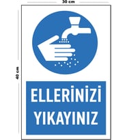 Metal Ellerinizi Yıkayınız 30 cm x 40 cm A3 Büyüklüğünde Uyarı Levhası Yönlendirme Tabelası
