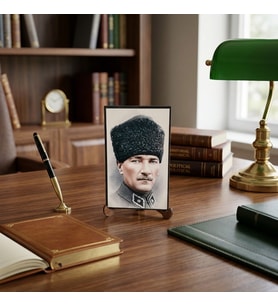 Atatürk Masaüstü Ahşap Tablo - Kabartmalı Baskı Şık Hediyelik 10x16 cm No 1