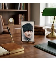 Atatürk Masaüstü Ahşap Tablo - Kabartmalı Baskı Şık Hediyelik 10x16 cm No 1