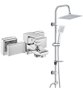 ECA Tiera Banyo Bataryası+T-MAY Banyo Çam Kare Tepe Duş Takımı Seti Paslanmaz Kr (Krom)