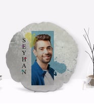 BK Gift Kişiye Özel İsimli Fotoğraflı Yuvarlak Dekoratif Kırlent Yastık-4