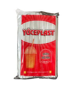 Yüceplast Düz Beyaz Kağıt Sargılı İnce 4 mm Pipet - 19 Cm. - 200 Adetlik Paket