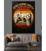 Retro Gaming Emblem Oyun Kumandası Dekoratif Kanvas - Mdf Ahşap Tablo
