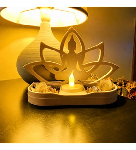 3D Baskı Lotus Buda Mumluk - Dekoratif Tealight Mumluk-Bej