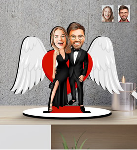 Sevgililer Günü Hediyesi Melek Kanatlı  Karikatür   Mdf  Biblo (Çok Renkli)