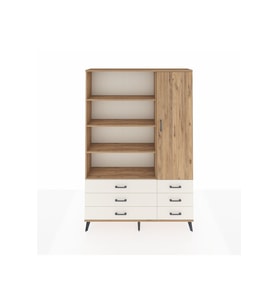Arges Dolap 8 Raflı 6 Çekmeceli Tek Kapaklı  132x30x195 Çam-Çam/Aytaşı